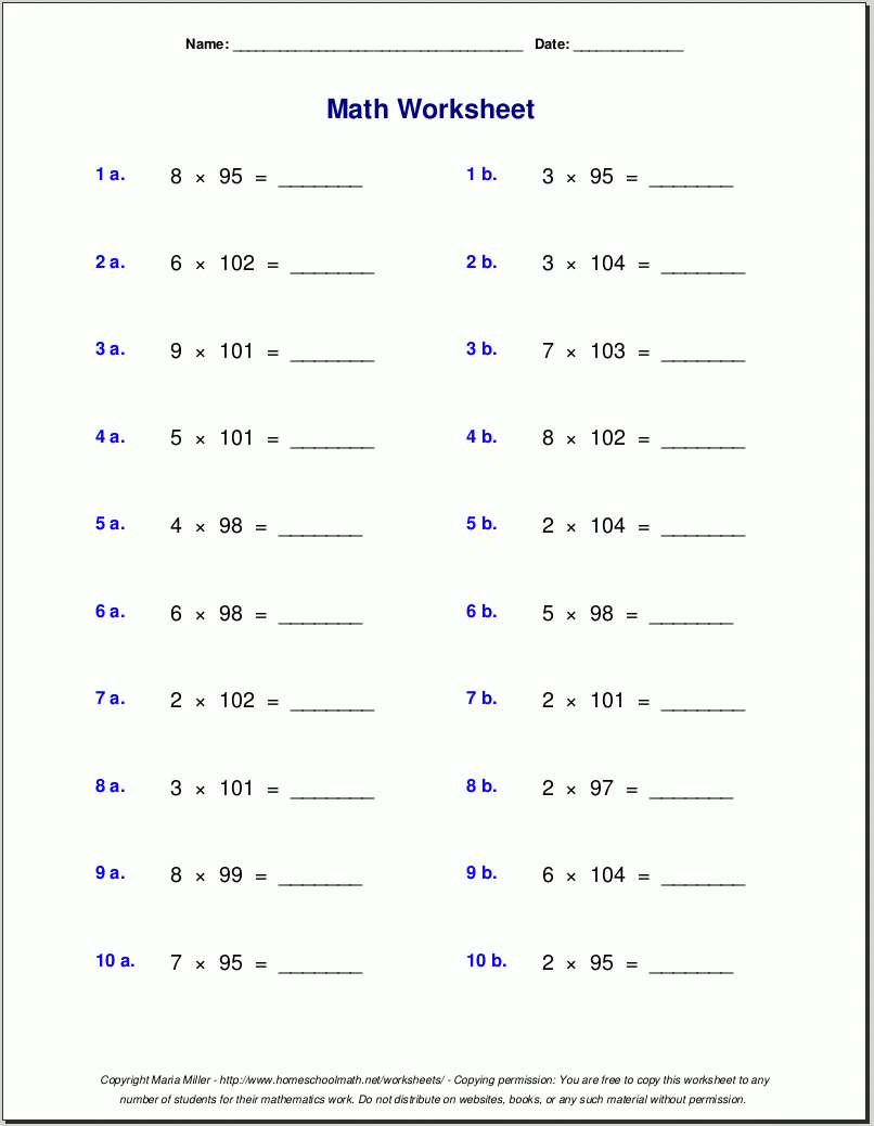 Grade 5 Multiplication Worksheets throughout Free Printable Multiplication Worksheets For 5Th Grade