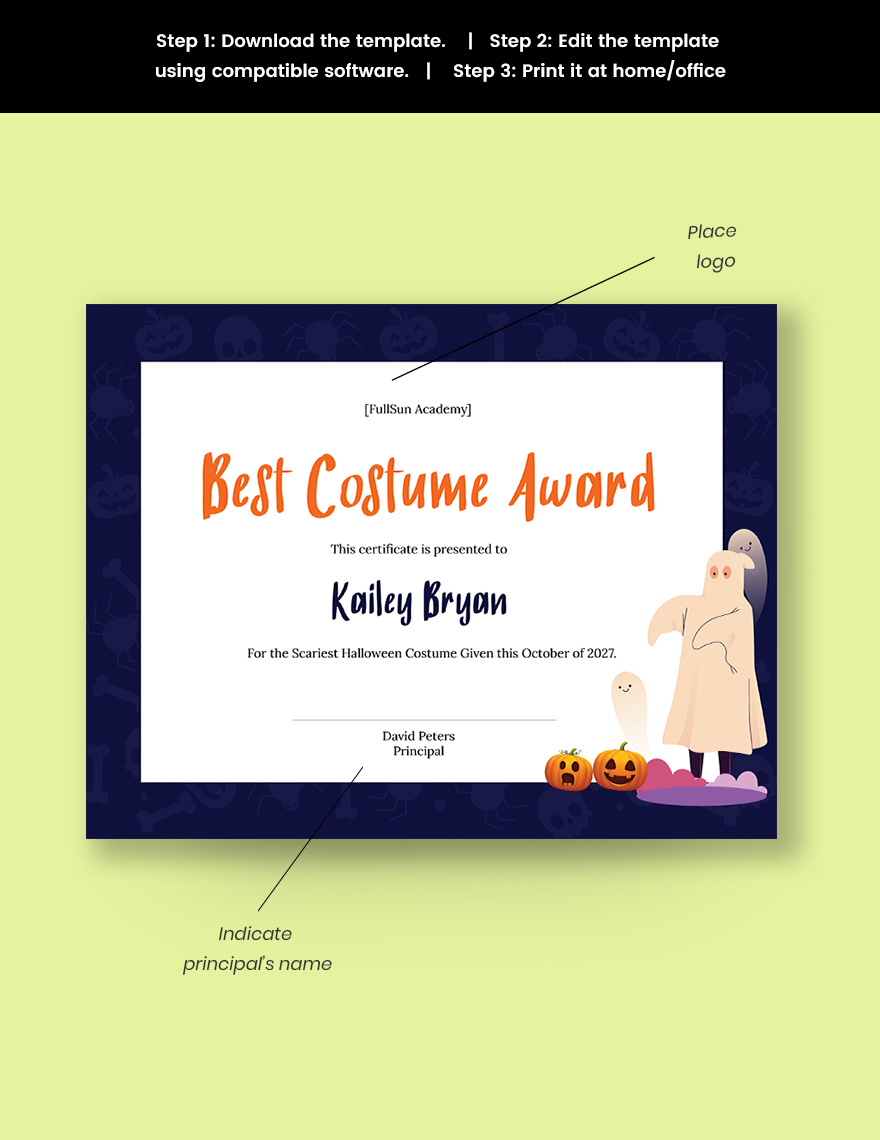 Halloween Costume Award Certificate Template In Illustrator, Psd pertaining to Best Costume Certificate Printable Free