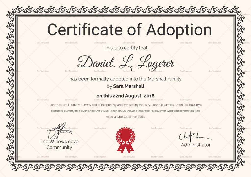 Happy Adoption Certificate Design Template In Psd, Word Intended For Free Printable Adoption Certificate