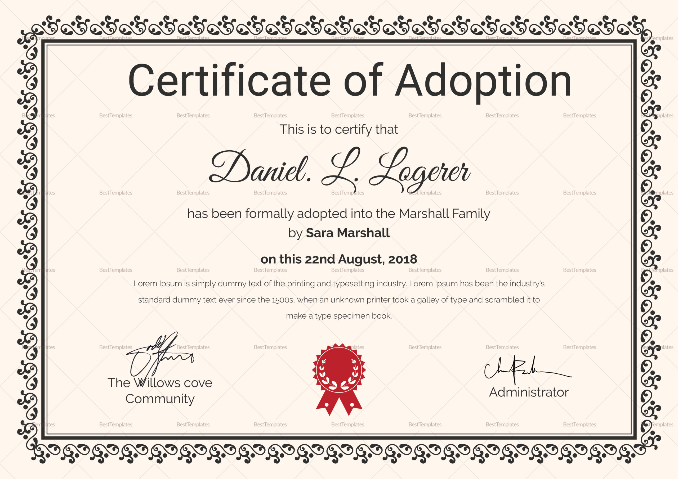Happy Adoption Certificate Design Template In Psd, Word intended for Free Printable Adoption Certificate