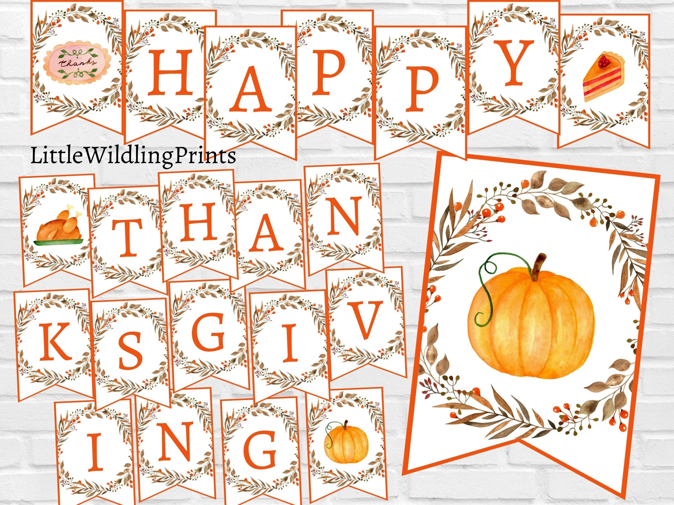 Happy Thanksgiving Banner, Printable Digital Download, Give Thanks intended for Free Printable Happy Thanksgiving Banner