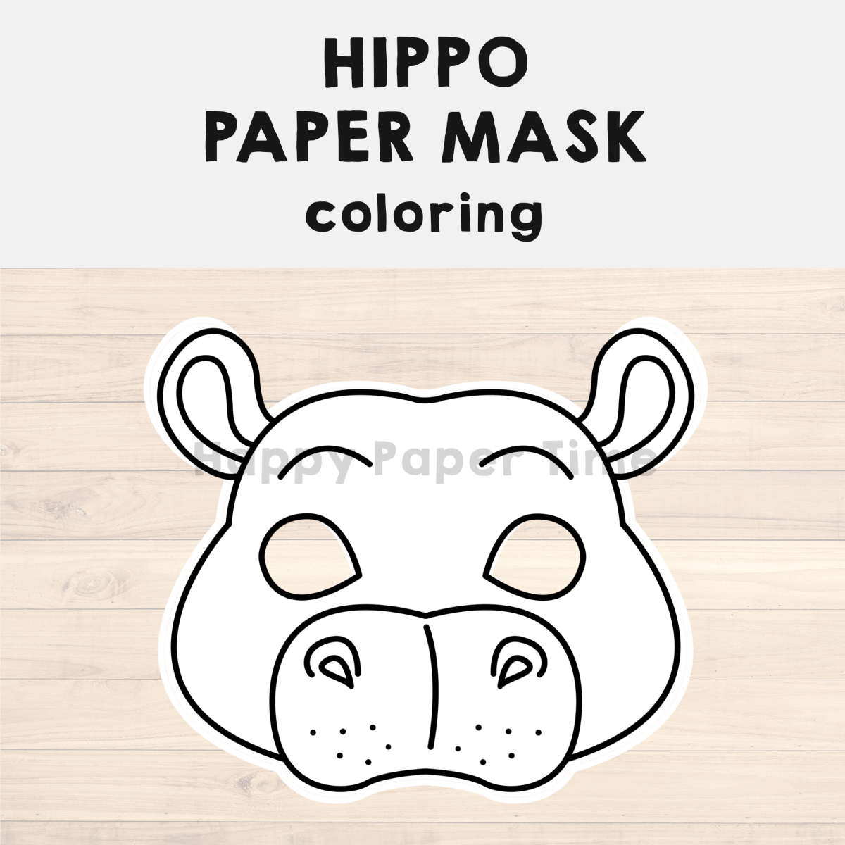 Hippo Paper Mask Printable African Animal Coloring Craft Activity intended for Free Printable Hippo Mask