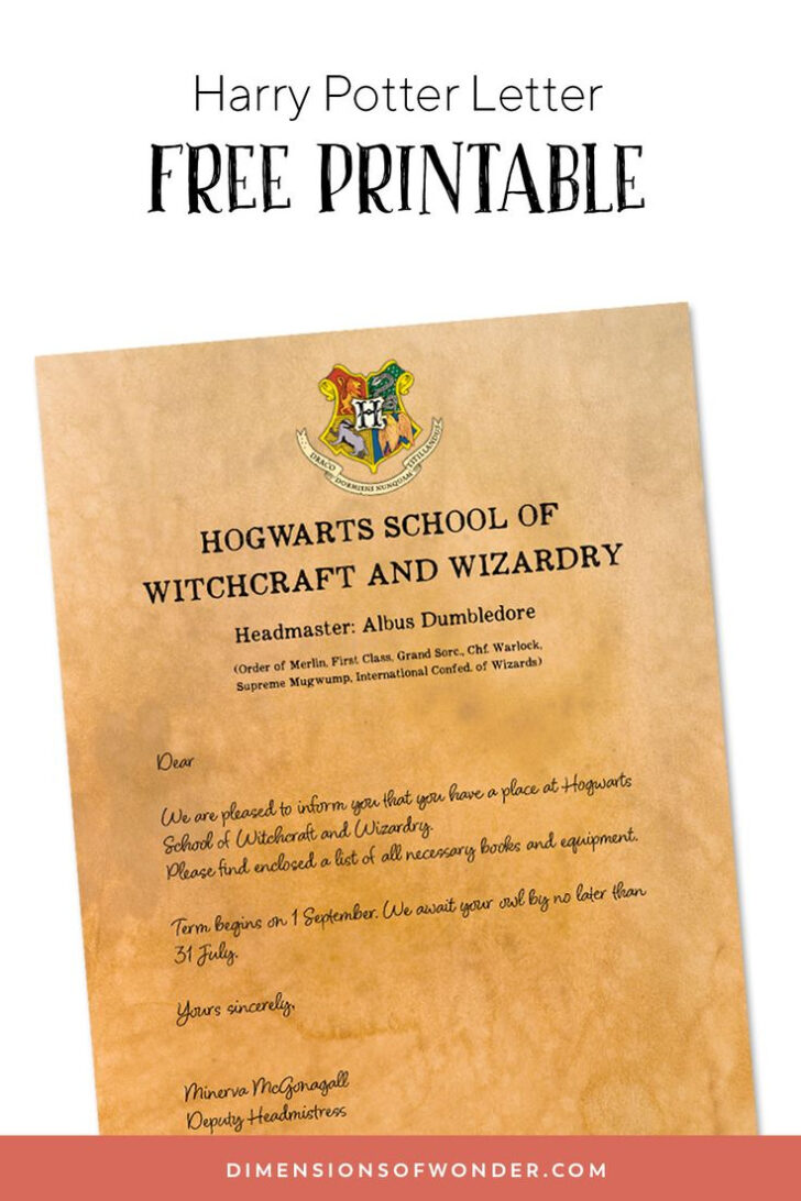 Hogwarts Acceptance Letter Template Free Printable