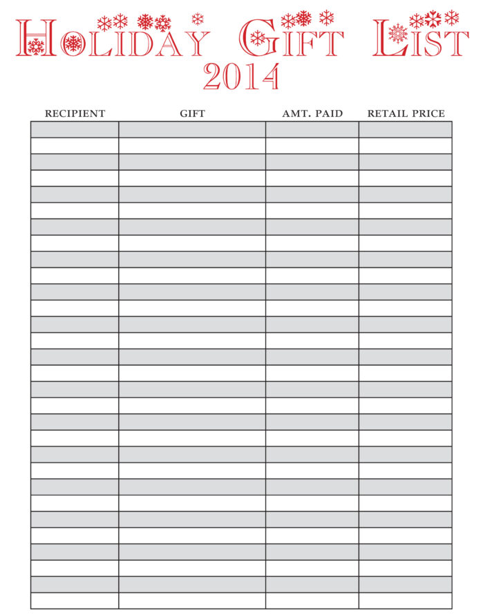 Free Printable Gift List
