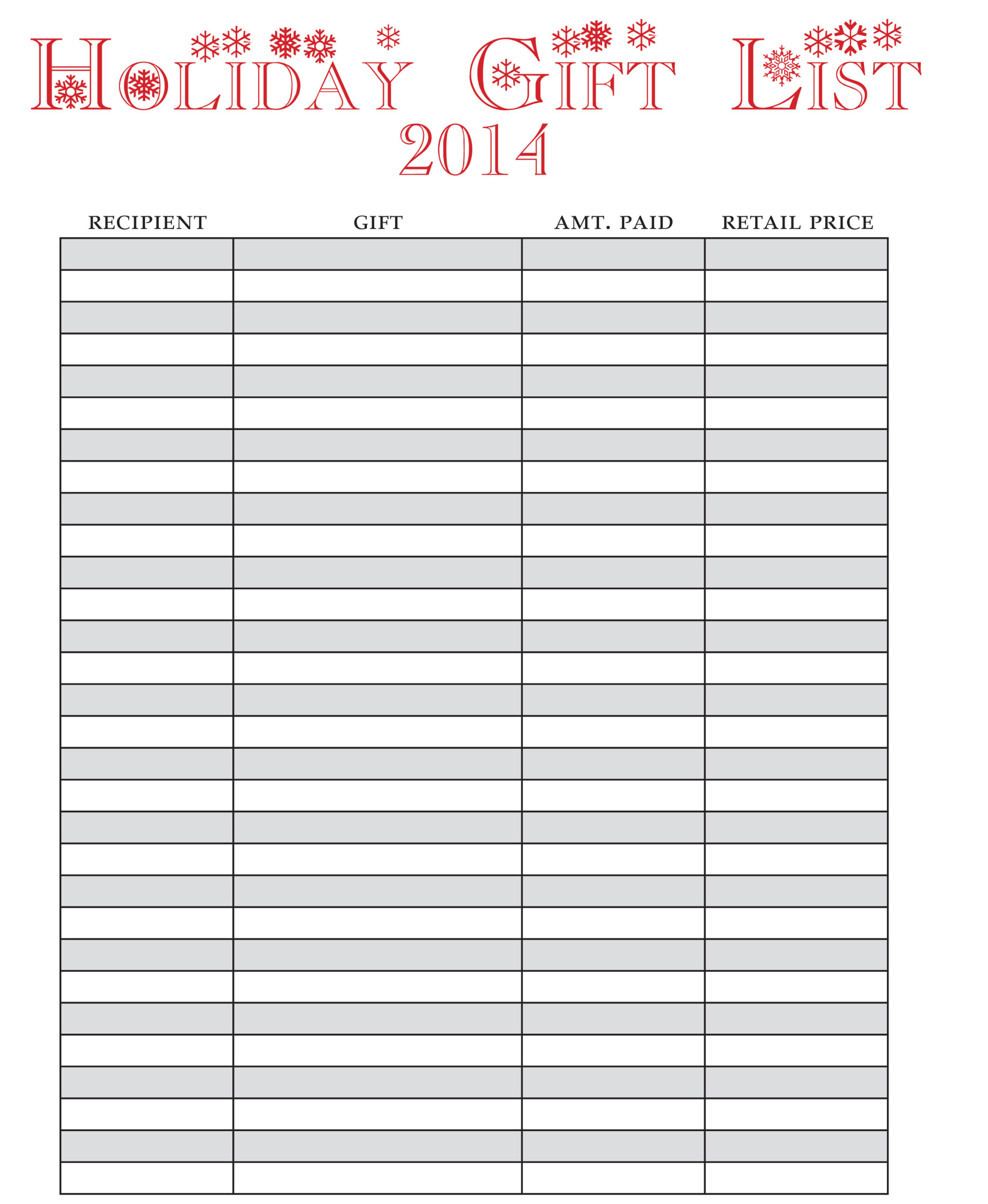 Holiday Gift List- Free Printable! - One Beautiful Home for Free Printable Gift List