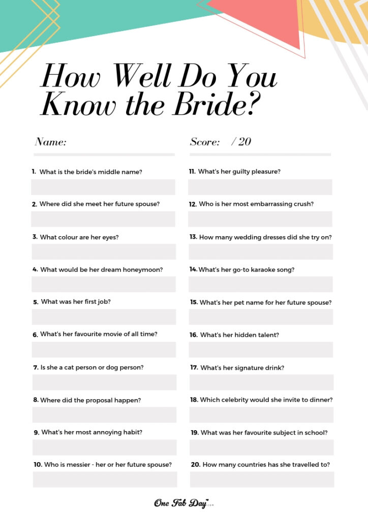 How Well Do You Know The Bride Game: Free Bridal Shower Printable Throughout How Well Do You Know The Bride Game Free Printable How Well Do You Know The Bride Game: Free Bridal Shower Printable Throughout How Well Do You Know The Bride Game Free Printable