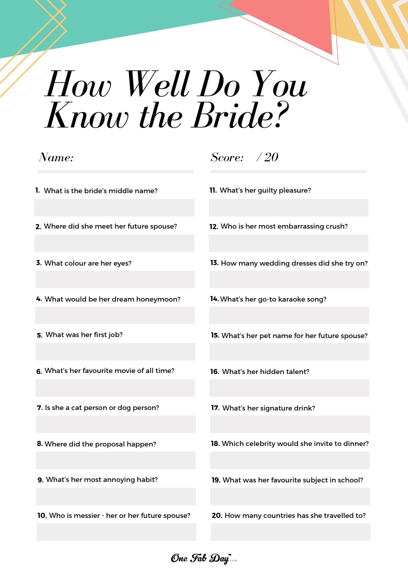 How Well Do You Know The Bride Game: Free Bridal Shower Printable throughout How Well Do You Know the Bride Game Free Printable