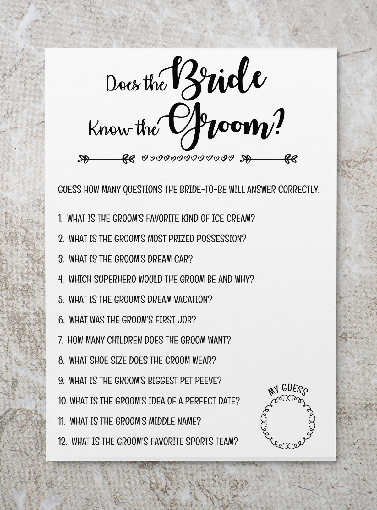 How Well Does The Bride Know The Groom? Instant Download Bridal for How Well Does the Bride Know the Groom Free Printable
