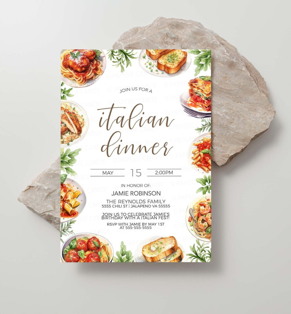 Italian Dinner Invitation, Italian Theme Invite, Pasta Dinner Within Free Printable Italian Dinner Invitations