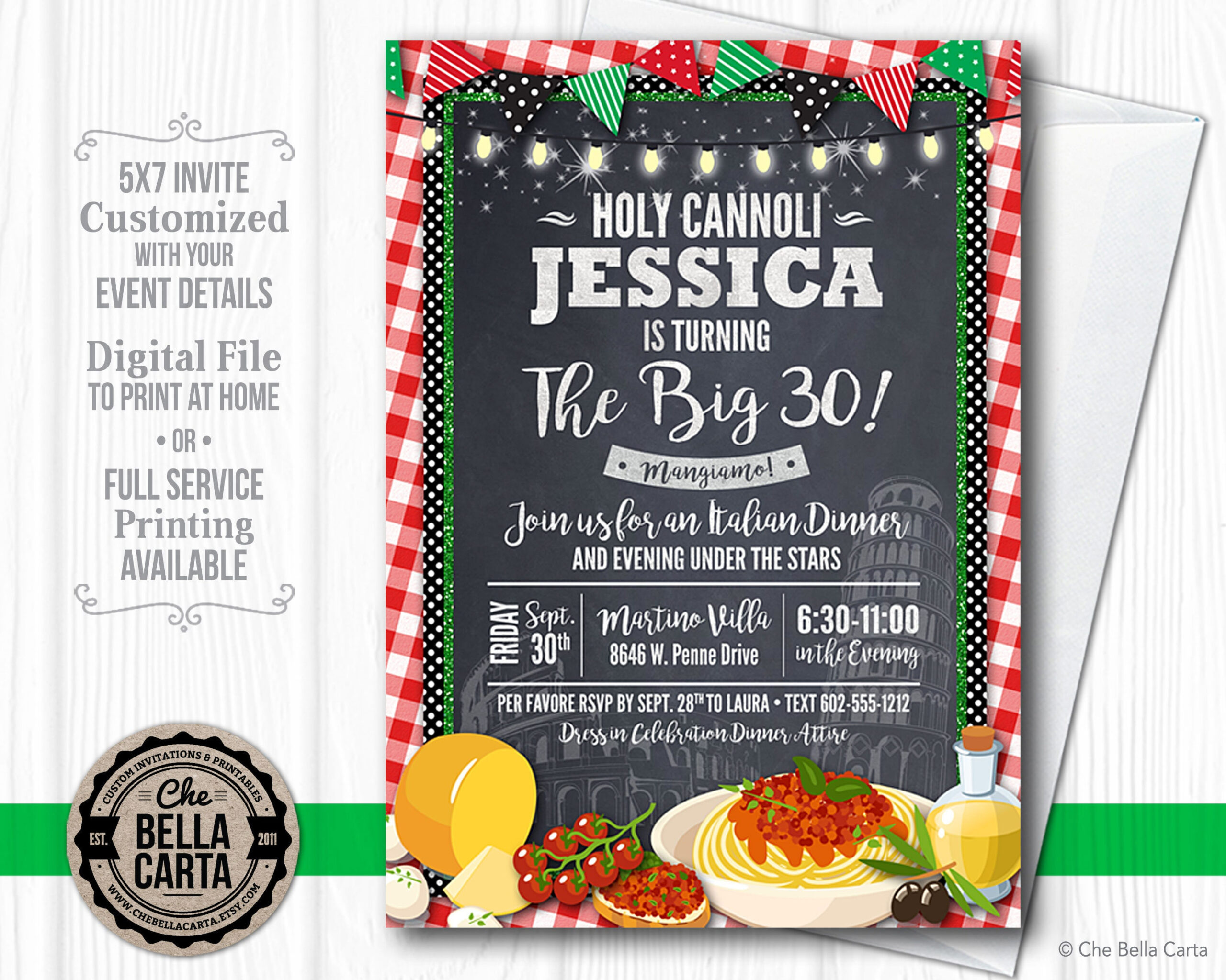 Italian Themed Printable Or Printed Invitation With Free Shipping throughout Free Printable Italian Dinner Invitations