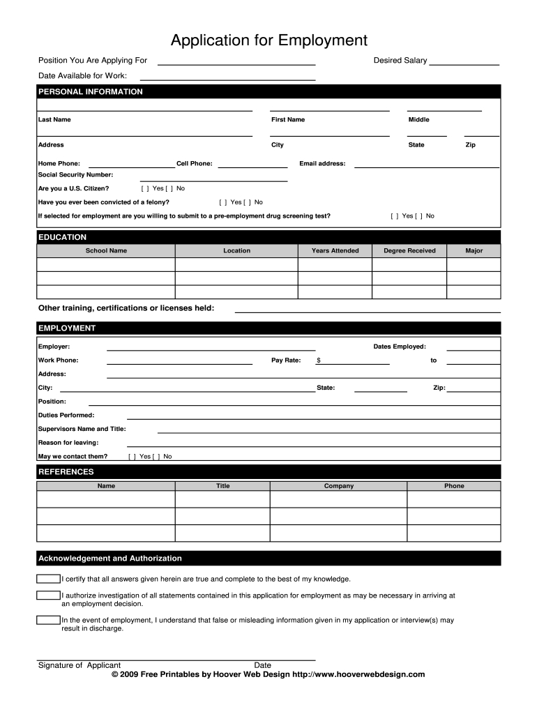Job Application Form - Fill Online, Printable, Fillable, Blank regarding Application For Employment Form Free Printable