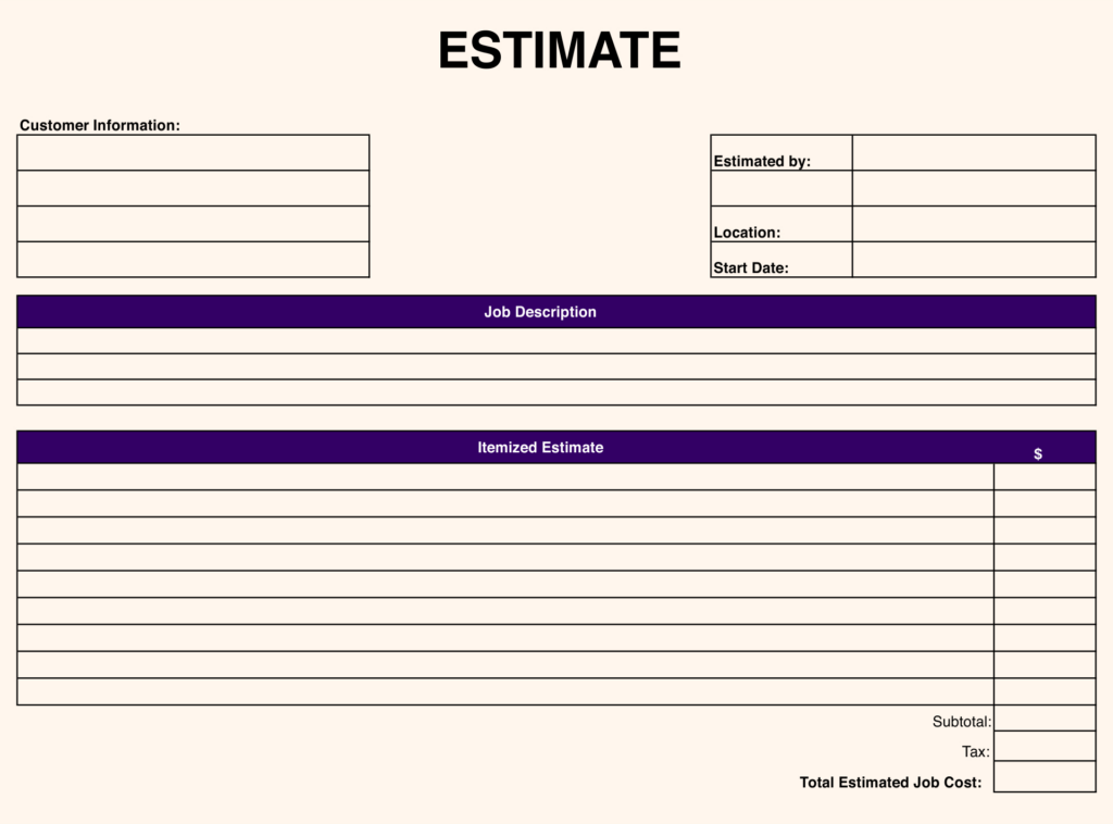 Job Estimate Blank Free Printable Estimate Forms Printable Party Within Free Printable Job Quote Forms Job Estimate Blank Free Printable Estimate Forms Printable Party Within Free Printable Job Quote Forms