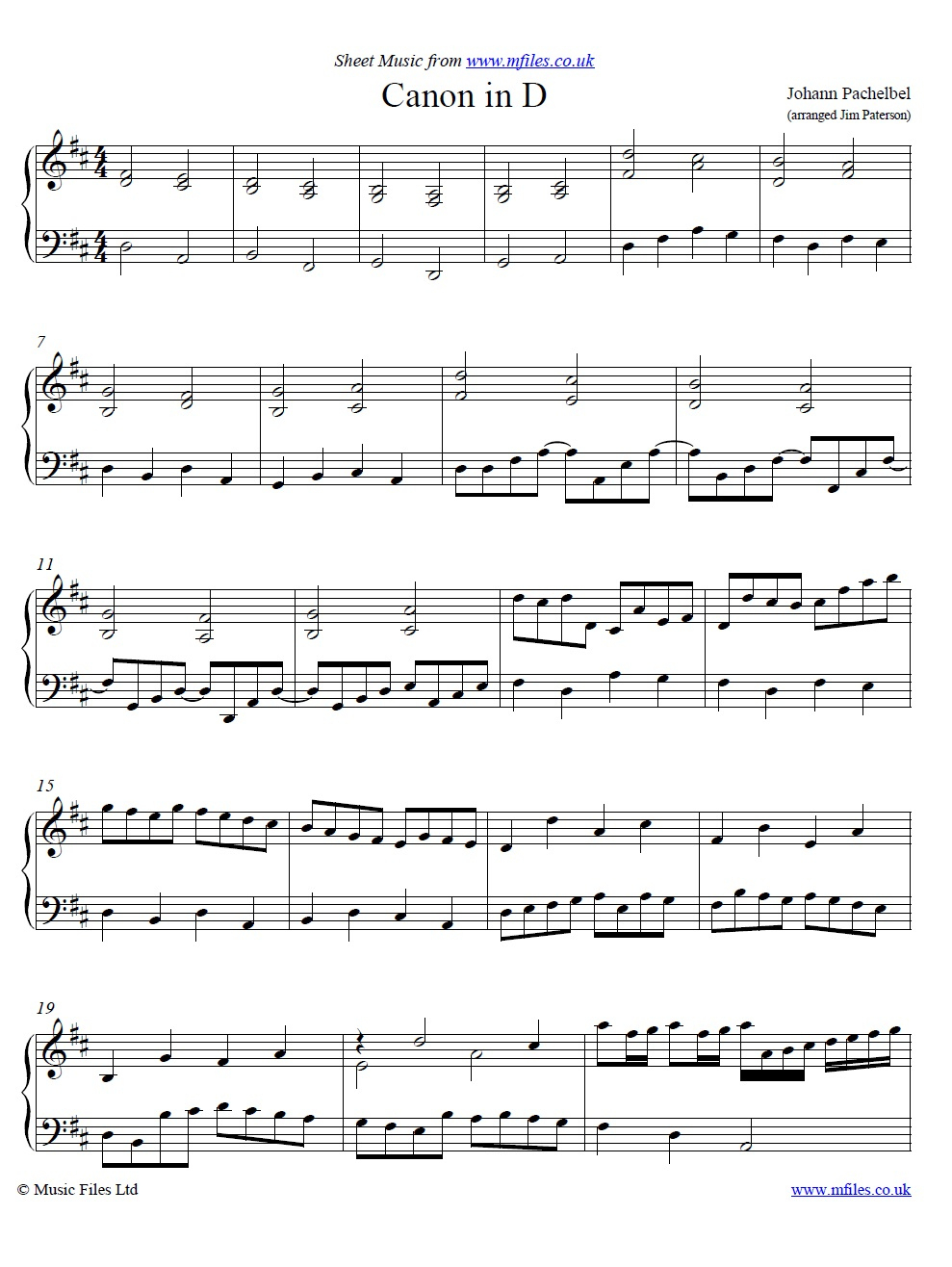 Johann Pachelbel : Canon In D - Arranged For Piano : Classical pertaining to Canon In D Piano Sheet Music Free Printable