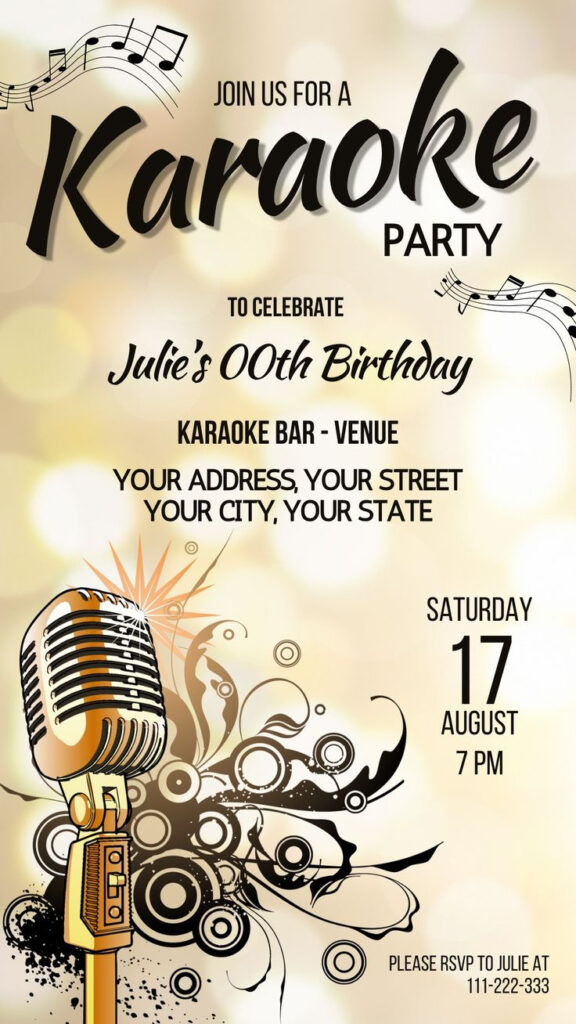 Karaoke Birthday Party Invitation, Golden Microphone Karaoke Party For Free Printable Karaoke Party Invitations Karaoke Birthday Party Invitation, Golden Microphone Karaoke Party For Free Printable Karaoke Party Invitations