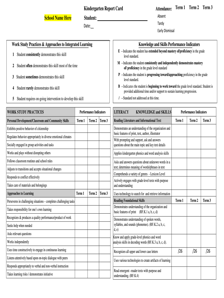 Kindergarten Report Card Template Printable - Fill Online pertaining to Free Printable Kindergarten Report Cards