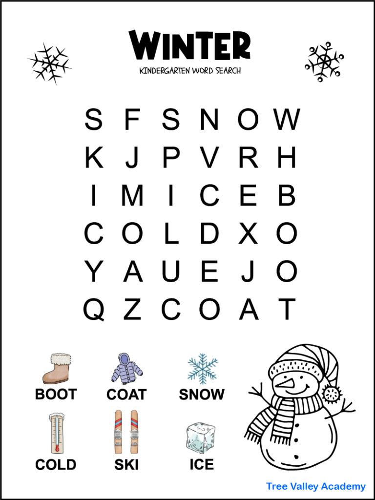 Kindergarten Winter Word Search Tree Valley Academy Regarding Word Search Free Printable Easy Kindergarten Winter Word Search Tree Valley Academy Regarding Word Search Free Printable Easy