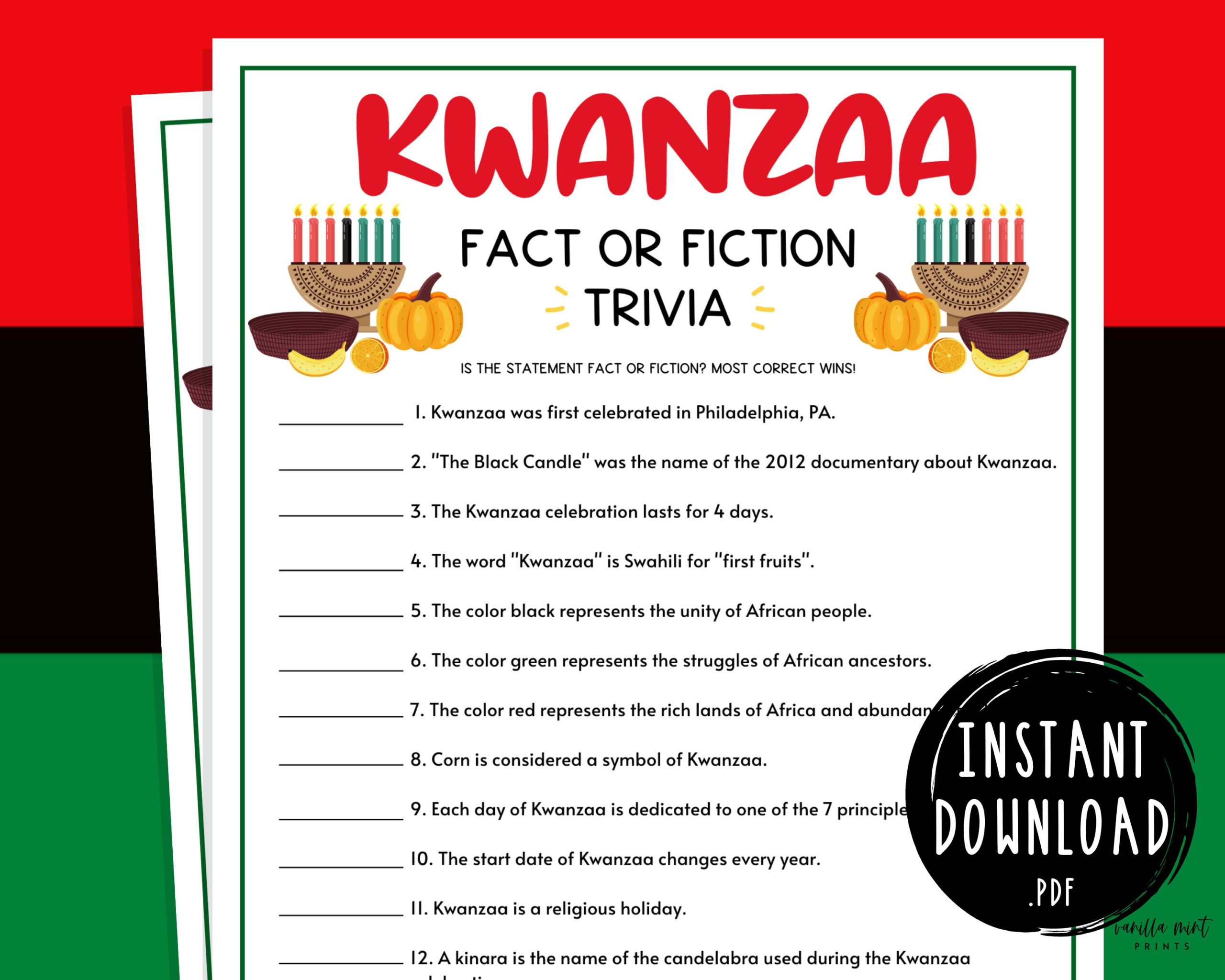 Kwanzaa Trivia Game | Printable Kwanzaa Party Games | Fun intended for Kwanzaa Trivia Free Printable