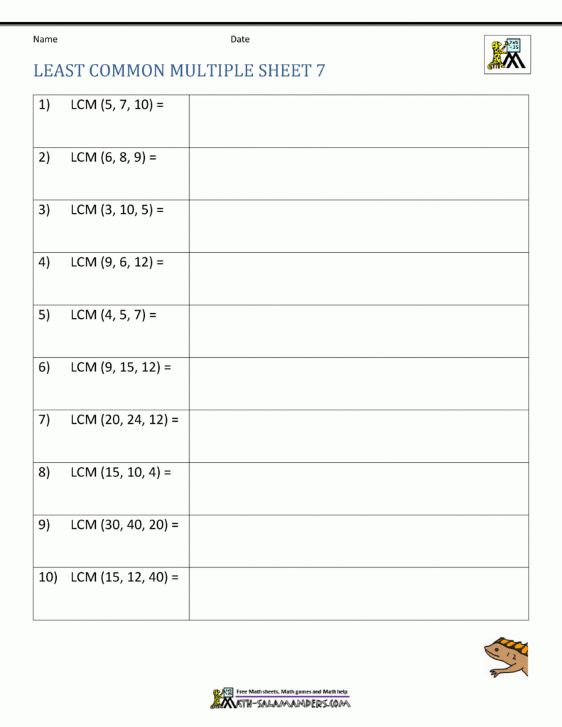 Least Common Multiple Worksheets Page Pertaining To Free Printable Lcm Worksheets