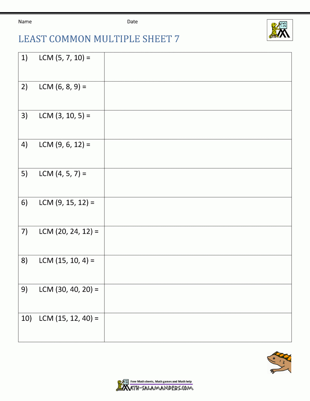 Least Common Multiple Worksheets Page pertaining to Free Printable Lcm Worksheets