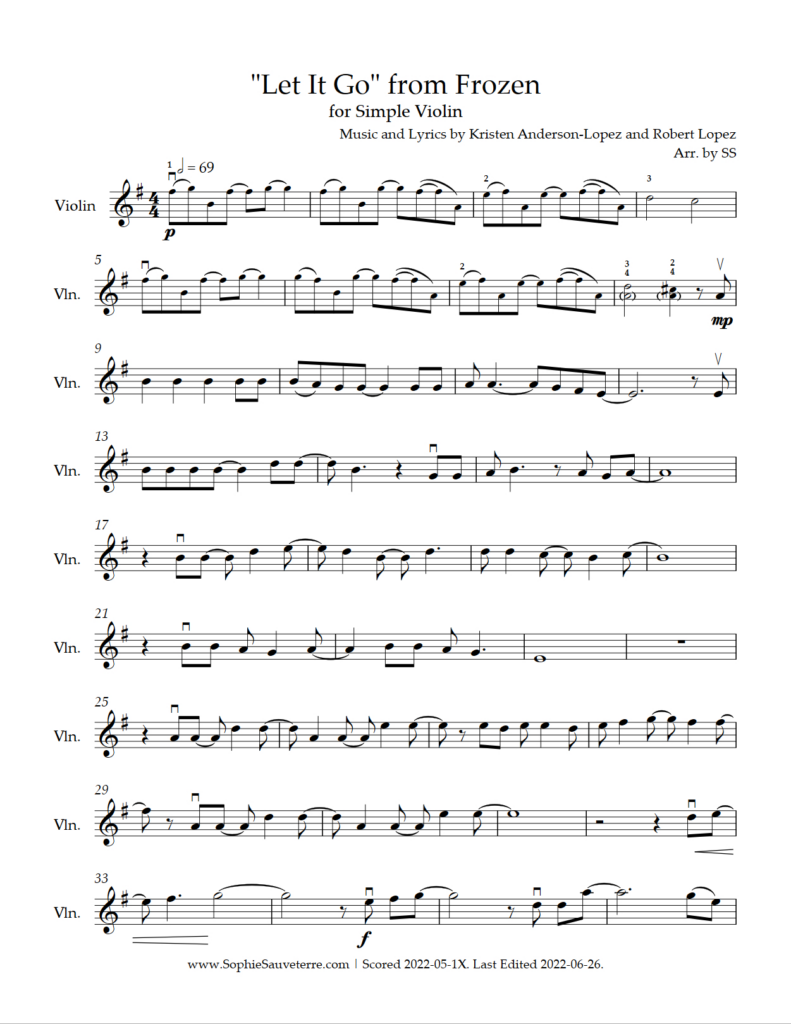 Let It Go – Frozen – Simple Violin Arrangement – Sophie Sauveterre Inside Let It Go Violin Sheet Music Free Printable Let It Go – Frozen – Simple Violin Arrangement – Sophie Sauveterre Inside Let It Go Violin Sheet Music Free Printable