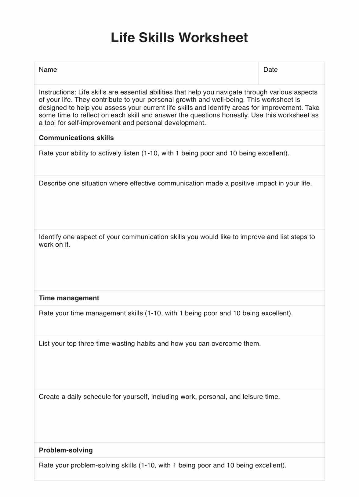 Life Skills Worksheets &amp;amp; Example | Free Pdf Download inside Free Printable Life Skills Worksheets For Adults