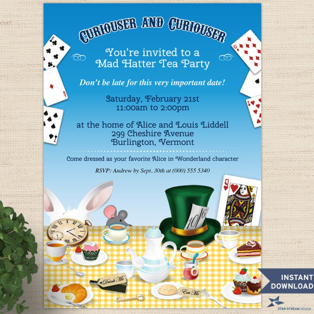 Mad Hatter Wonderland Printable Tea Party Invitation Templates, 5&amp;quot;X7&amp;quot;, Two Editable Pdfs, Instant Downloads - Etsy.de with regard to Mad Hatter Tea Party Invitations Free Printable