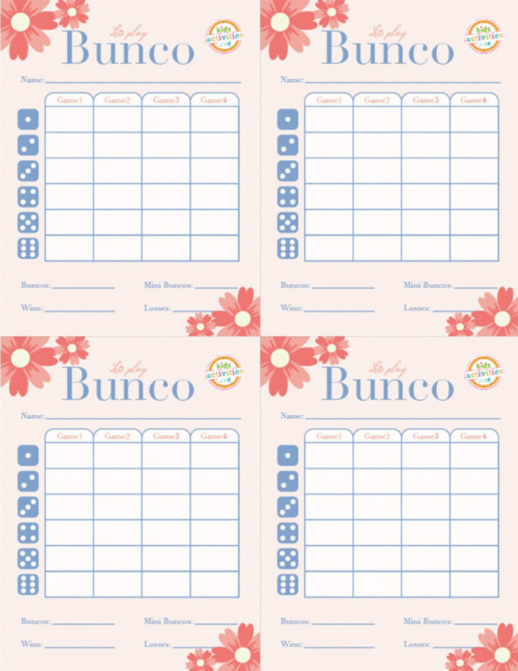 Printable Bunco Score Cards Free