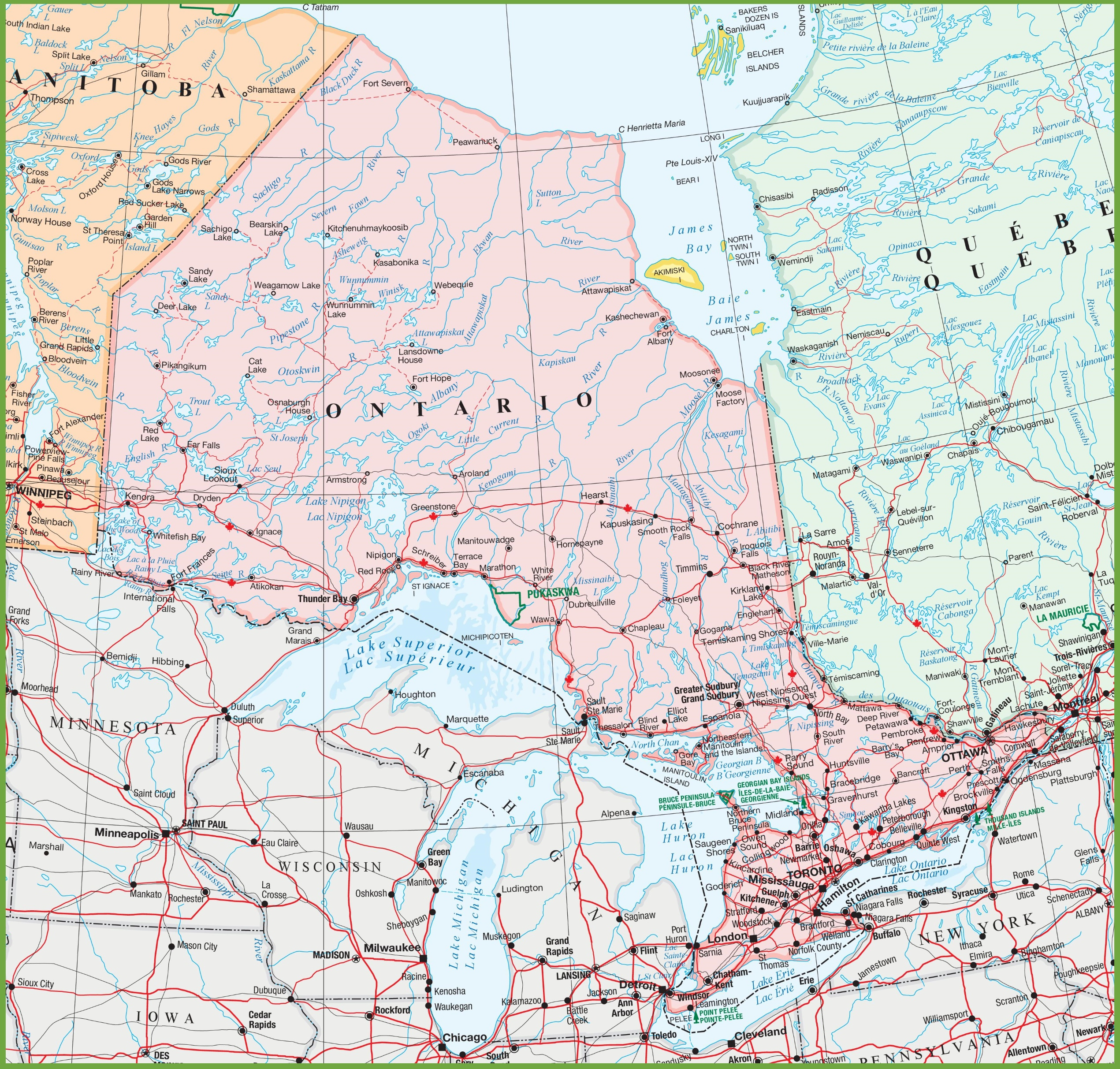 Map Of Ontario With Cities And Towns - Ontheworldmap throughout Free Printable Map of Ontario