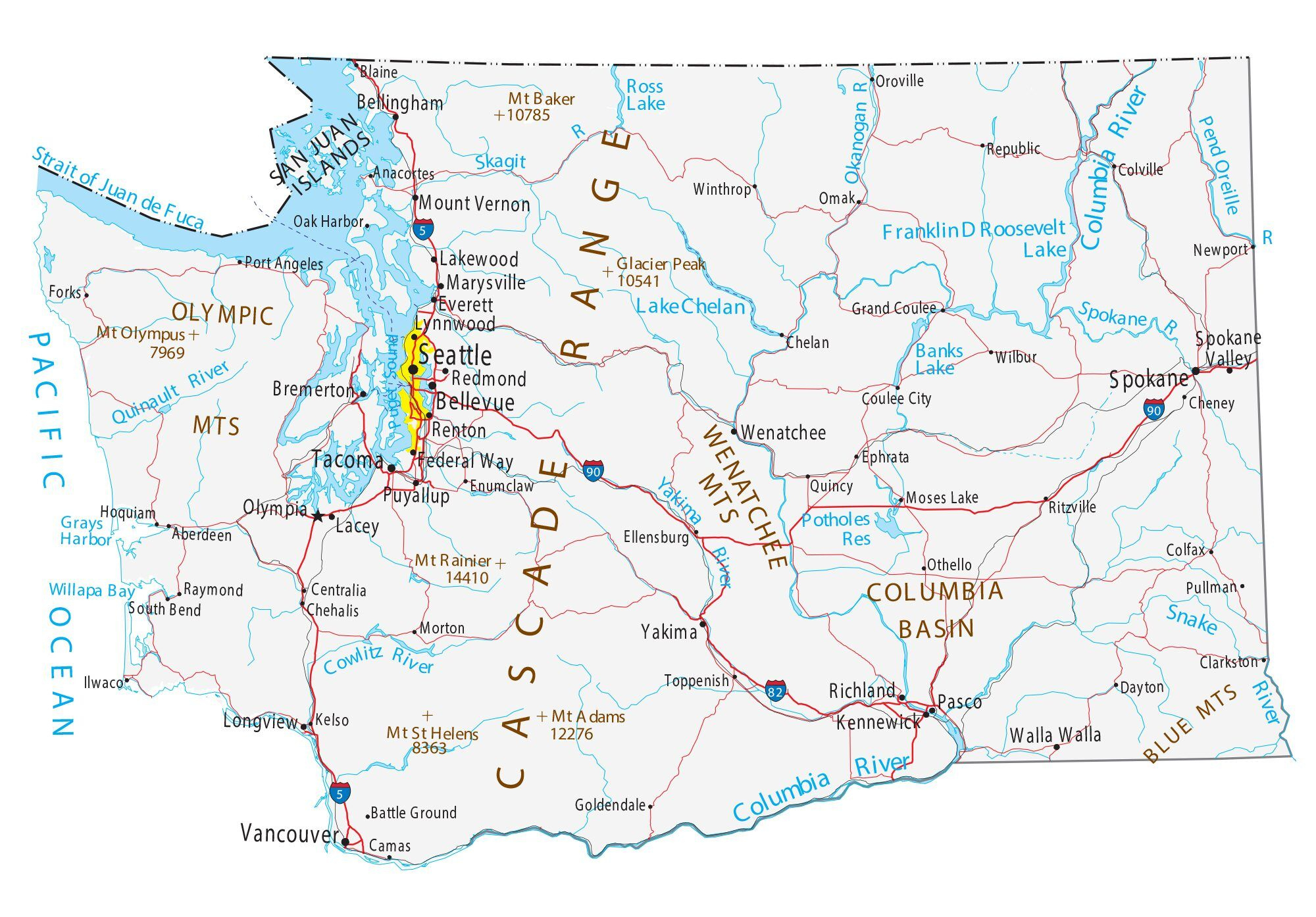 Map Of Washington - Cities And Roads - Gis Geography regarding Free Printable Map of Washington State