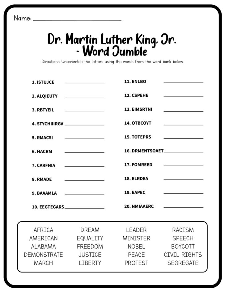 Free Printable Martin Luther King Jr Worksheets