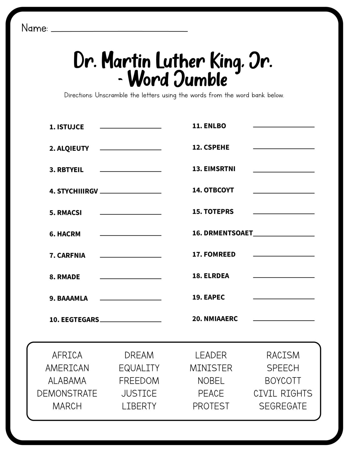 Martin Luther King, Jr. Worksheets (Free Printables) - Frugal Mom intended for Free Printable Martin Luther King Jr Worksheets