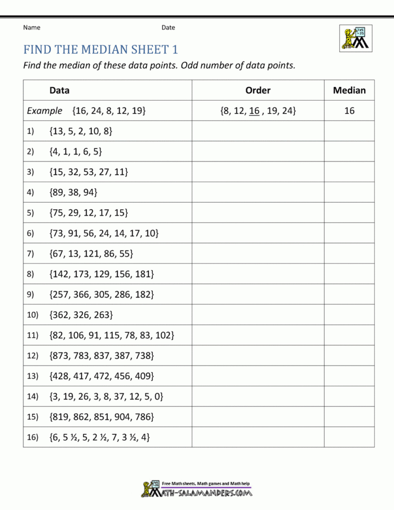 Median Worksheets In Free Printable Statistics Worksheets Median Worksheets In Free Printable Statistics Worksheets