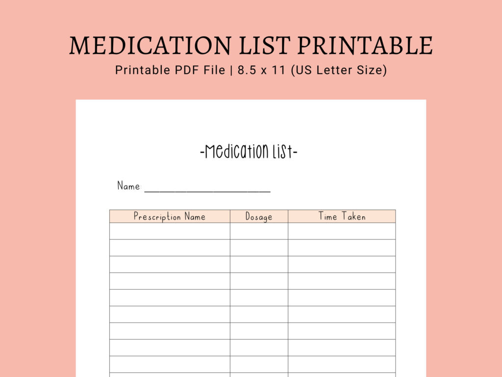 Medication List Printable | Printable Pdf List | Medication Intended For Free Printable Medication List Medication List Printable | Printable Pdf List | Medication Intended For Free Printable Medication List