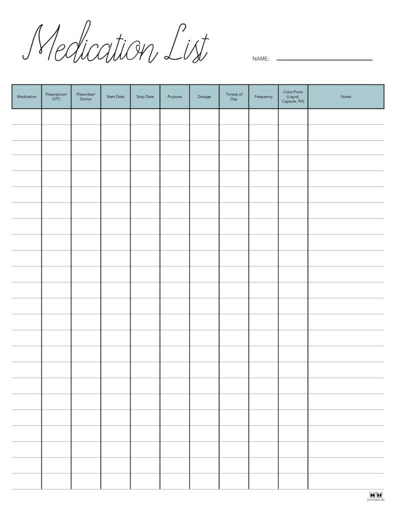 Medication List Templates 25 Free Printables | Printabulls Throughout Free Printable Medication List Template Medication List Templates 25 Free Printables | Printabulls Throughout Free Printable Medication List Template