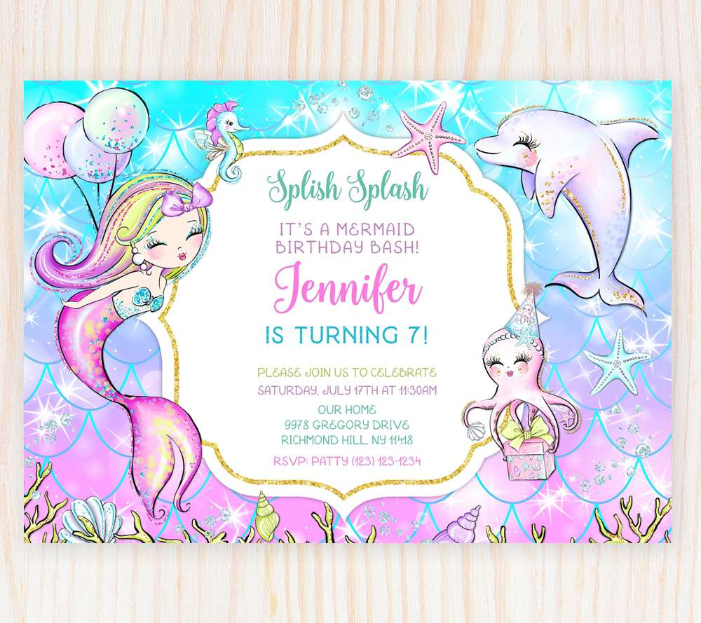 Mermaid Birthday Invitation Template - Edit Online Now With A Free pertaining to Mermaid Birthday Invitations Free Printable
