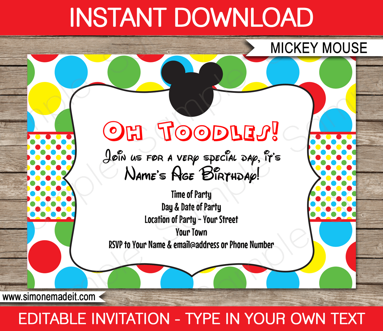 Mickey Mouse Party Invitations Template inside Free Printable Mickey Mouse Invitations