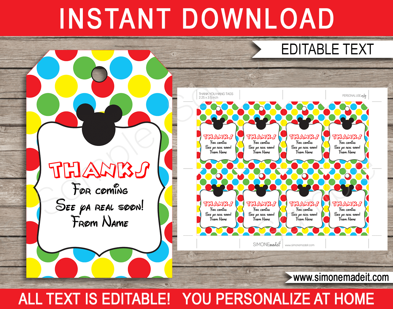 Mickey Mouse Party Printables, Invitations &amp;amp; Decorations inside Free Printable Mickey Mouse Favor Tags