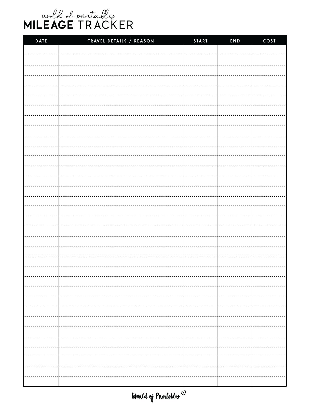Mileage Log Templates - 15 Best Styles - World Of Printables inside Free Printable Mileage Log