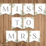 Miss To Mrs Banner, Printable, Bridal Shower Banner, Greenery Regarding Free Printable Miss To Mrs Banner