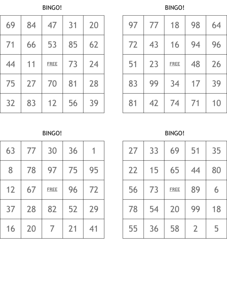 Free Printable Bingo Cards 1-75