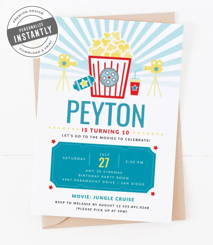 Movie Night Birthday Party Invitation   Hostess With The Mostess® Regarding Movie Night Birthday Invitations Free Printable