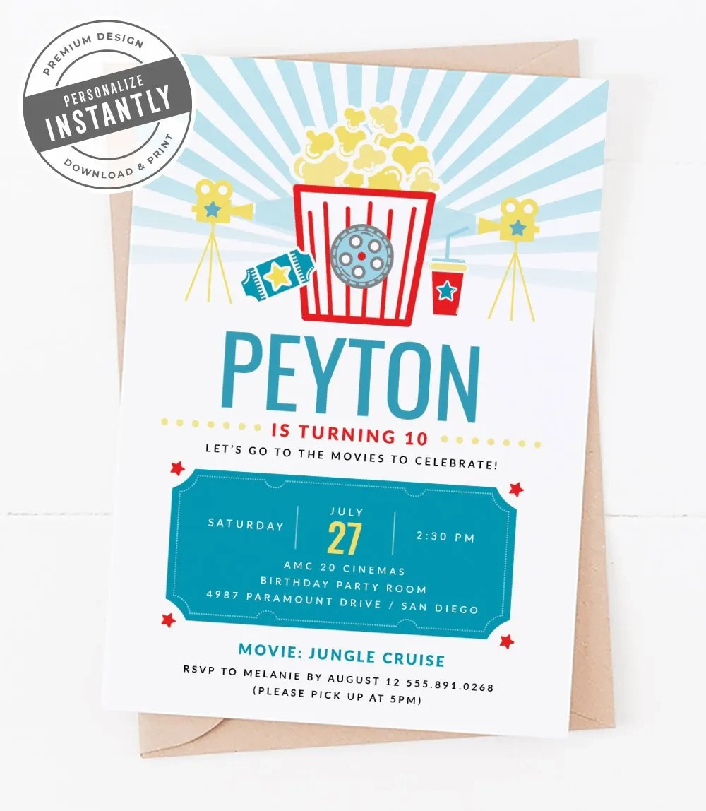 Movie Night Birthday Party Invitation - Hostess With The Mostess® regarding Movie Night Birthday Invitations Free Printable