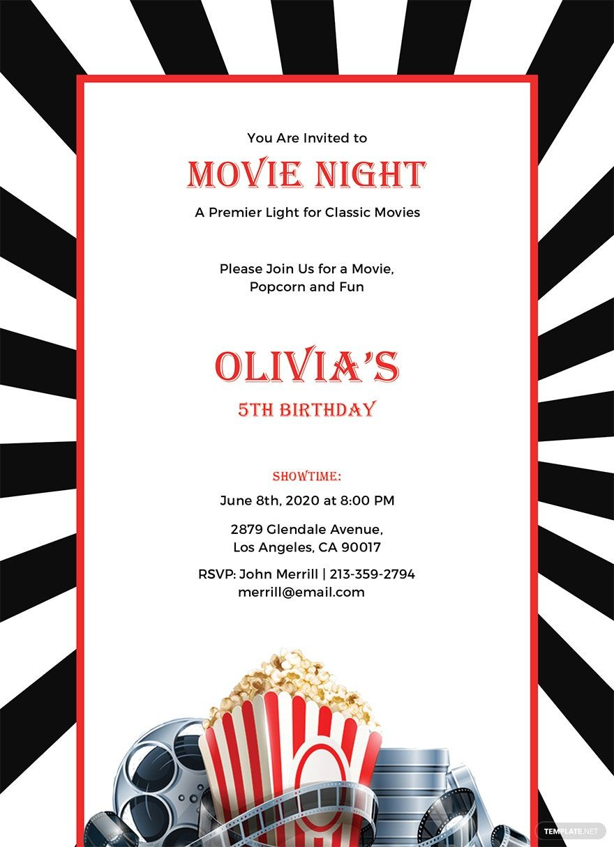 Movie Night Invitation Template In Publisher, Word, Illustrator for Movie Night Birthday Invitations Free Printable