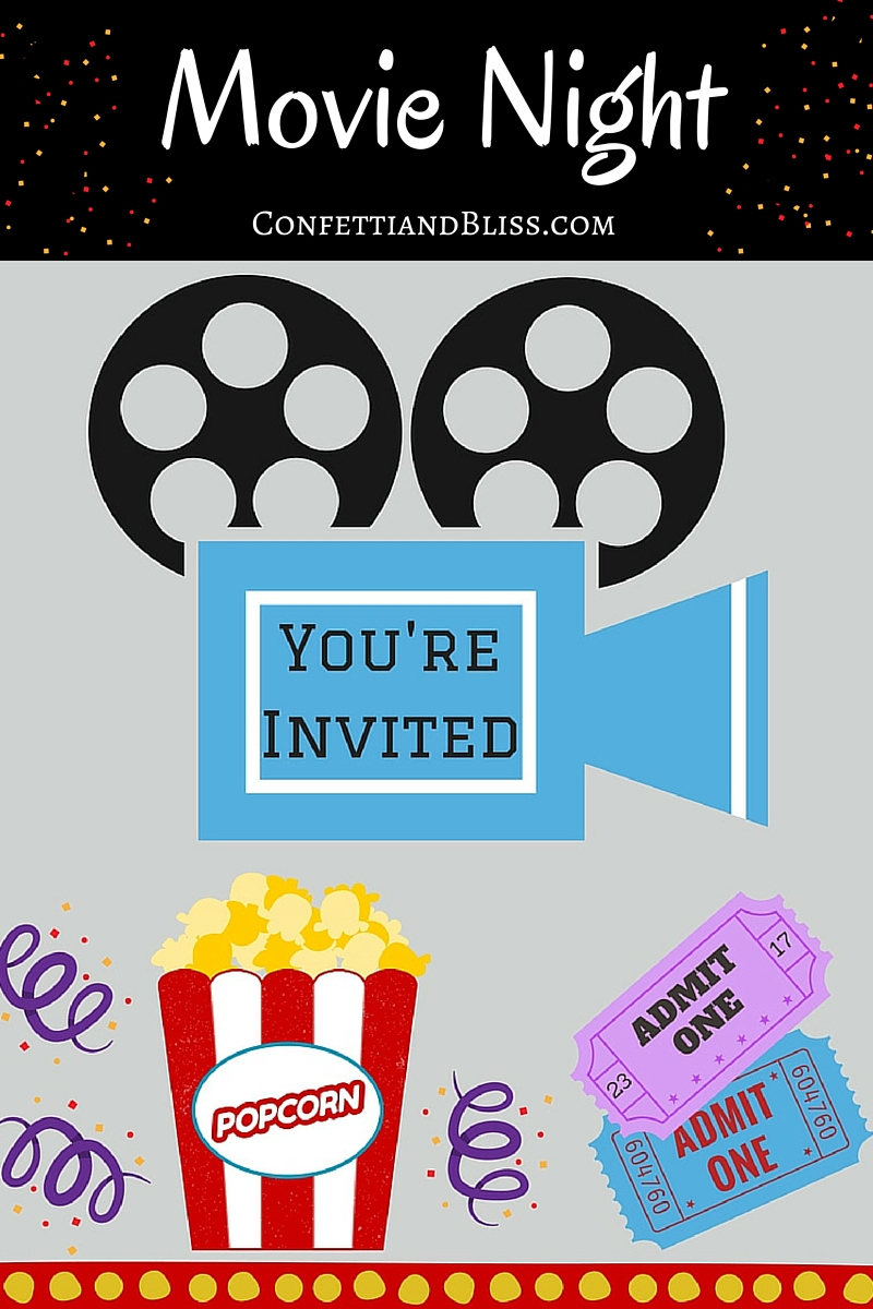 Movie Night Party Ideas + Free Printables - Confetti And Bliss with regard to Free Printable Movie Themed Invitations