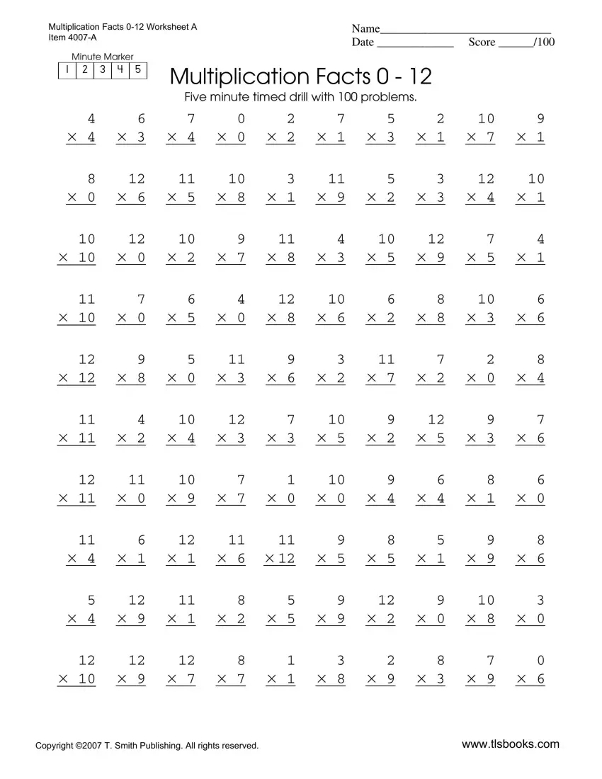 Multiplication Timed Test 0 12 ≡ Fill Out Printable Pdf Forms Online in Free Printable Multiplication Speed Drills