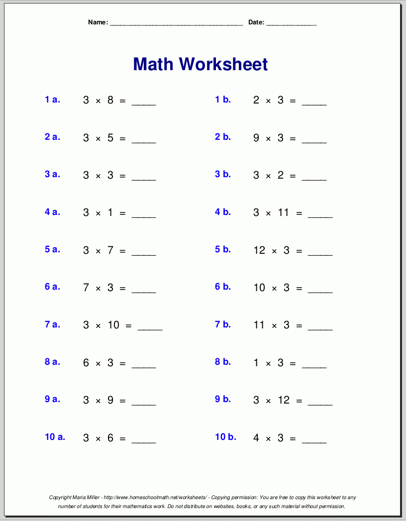 Multiplication Worksheets For Grade 3 within Free Printable 3Rd Grade Worksheets