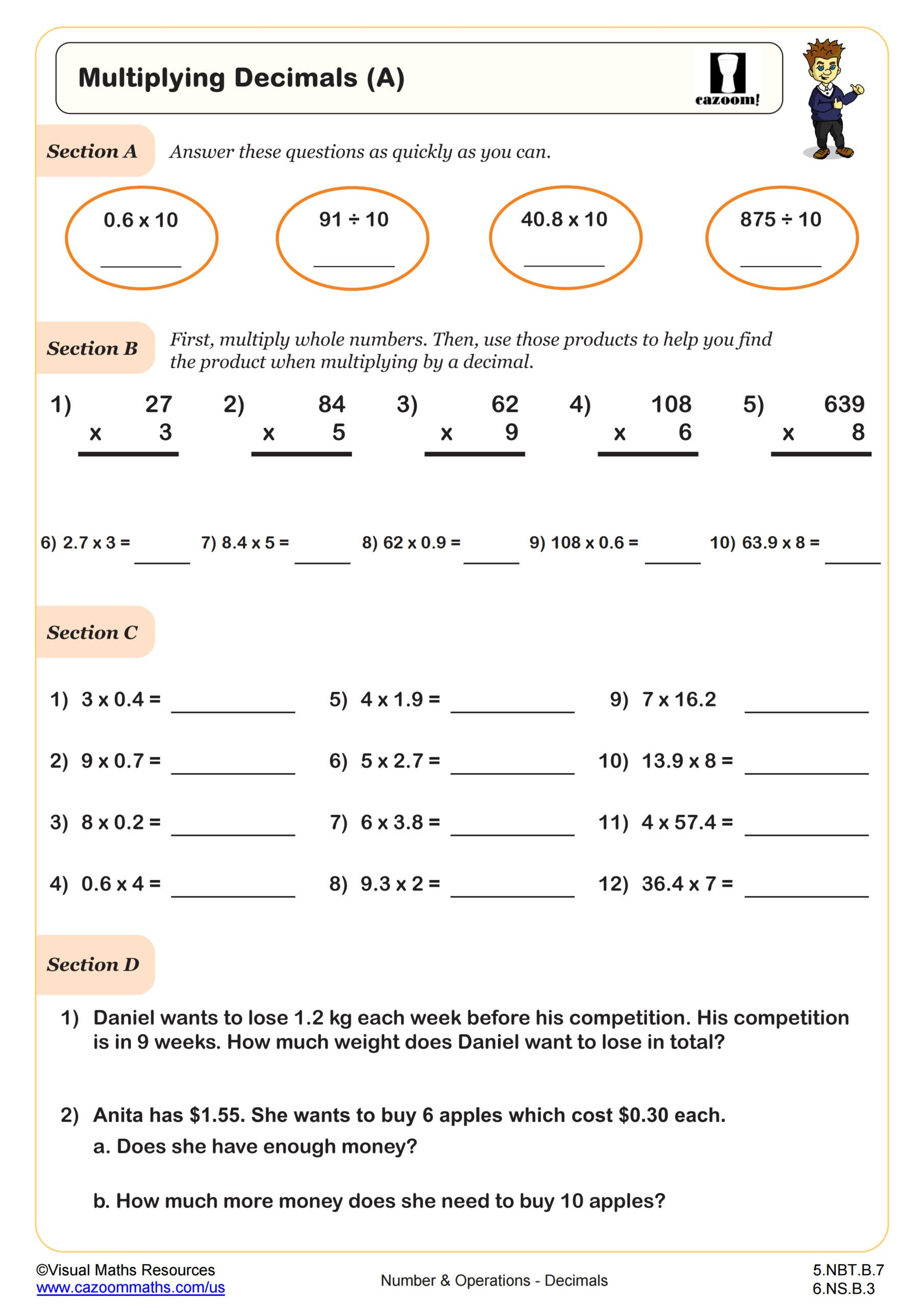 Multiplying Decimals Worksheet | Pdf Printable Number & Operations intended for Free Printable Multiplying Decimals Worksheets