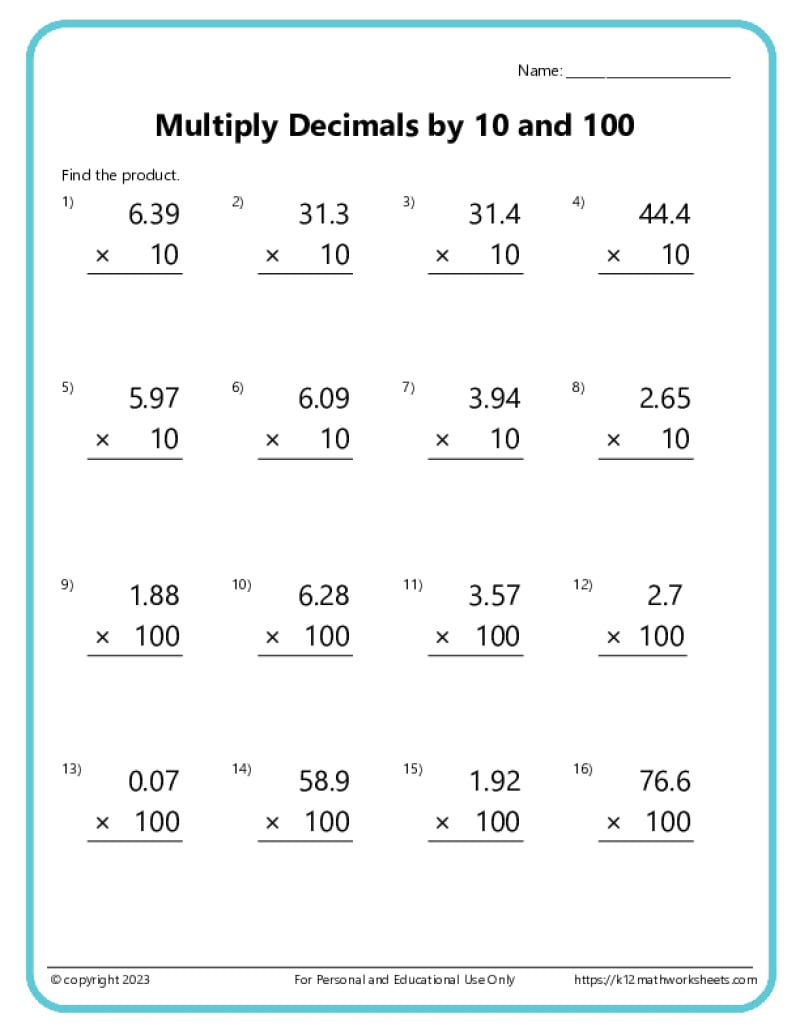 Multiplying Decimals Worksheets regarding Free Printable Multiplying Decimals Worksheets