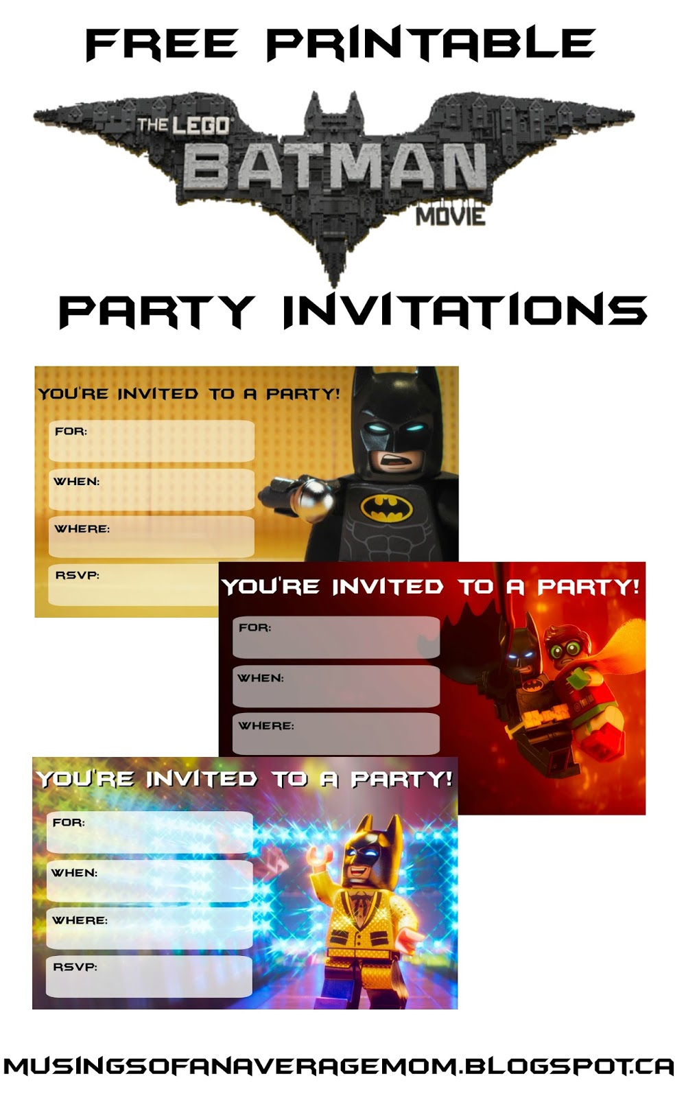 Musings Of An Average Mom: Lego Batman Movie Party Invitations in Lego Batman Invitations Free Printable