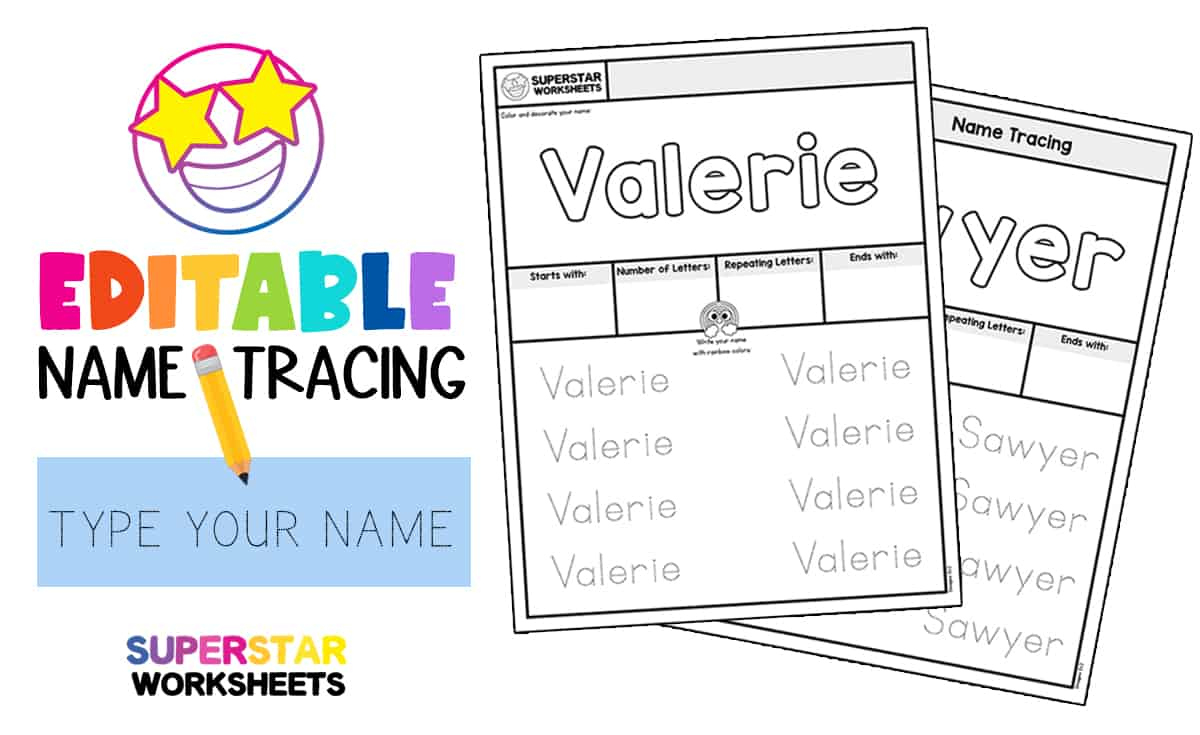 Name Tracing Worksheets - Superstar Worksheets with Free Printable Preschool Name Tracer Pages